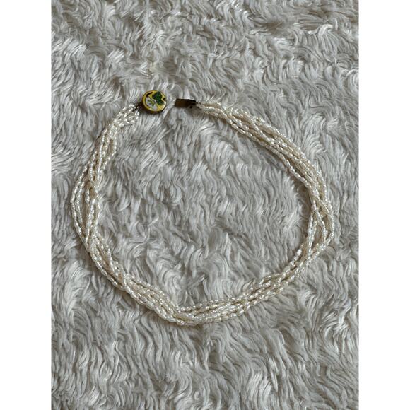 Vintage 6 Strand Freshwater Rice Irregular Pearl Necklace Cloisonne Closure - Picture 5 of 8